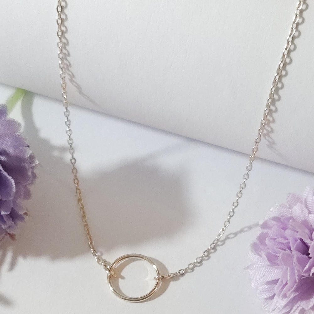 Dainty Rose Gold Open Circle Karma or Eternity Necklace 20" long